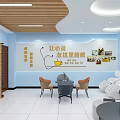 Cozy Lounge Area Interior With Gray Sofa Massage Chairs Round Ceiling Lights And Blue Walls