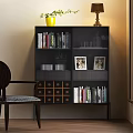 Modern Wine Cabinet With Books Vase Lamp Picture Frames And Drawers With Circular Knobs 3d model