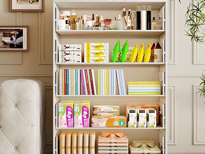 Modern Multi Shelf White Dresser with Organized Cosmetics Books Towels Storage Items 3d model