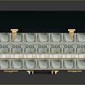 Open Black Suitcase Filled with Stacked US Dollar Bills Featuring Golden Locks and Handle
