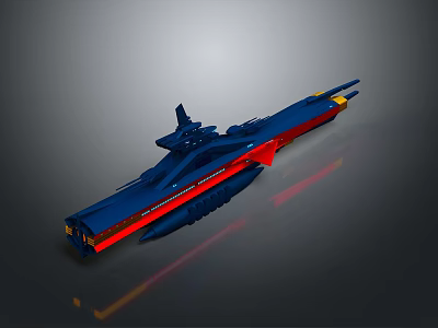 Blue And Red Sci Fi Spaceship Model With Streamlined Structure And Details 3d model