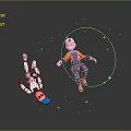 White Robot and Pink Haired Character Floating With Stars and Circles