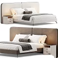 Modern Bedroom Bed With Elegant Headboard Soft Pillows Blanket And Nightstand