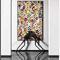 Modern Hotel Lobby Interior With Arched Doorways Colorful Floral Paintings And Marble Floors
