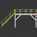 Industrial Metal Platform with Yellow Safety Railings Staircase and Red Support Legs