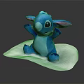 Cute Blue Stitch Plush Doll With Pink Ears Sitting On White Mat