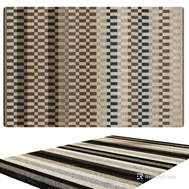 Modern Square Rug With Geometric Stripes And Checkerboard Pattern For Home Decor 3d model 