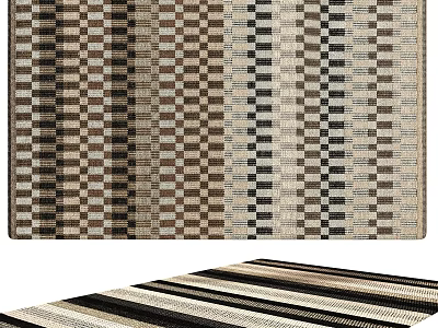 Modern Square Rug With Geometric Stripes And Checkerboard Pattern For Home Decor 3d model