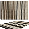Modern Square Rug With Geometric Stripes And Checkerboard Pattern For Home Decor
