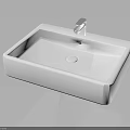 Modern White Square Washbasin Featuring Silver Faucet Sleek Design And Smooth Surface 3d model