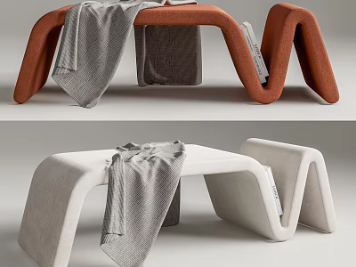 Chic Ottoman Designs With Blanket In Orange And Light Gray 3d model