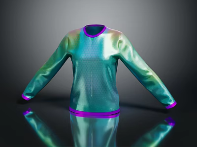 Green Holographic Long Sleeve Top With Purple Trim Mesh Texture And Reflective Black Background 3d model