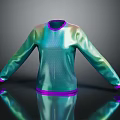 Green Holographic Long Sleeve Top With Purple Trim Mesh Texture And Reflective Black Background