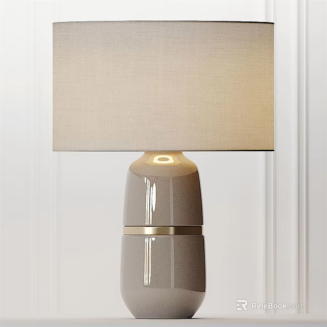 Modern Table Lamp With Beige Lampshade And Gray Metallic Base Design 3d model 