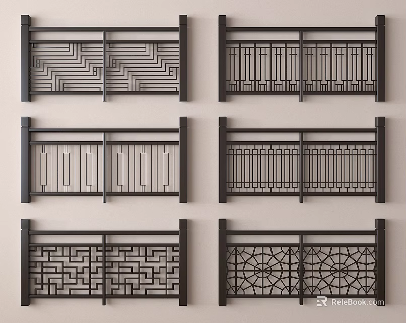 Various Stylish Railings with Different Intricate Lattice Floral and Geometric Patterns 3d model 