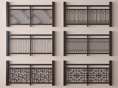 Various Stylish Railings with Different Intricate Lattice Floral and Geometric Patterns 3d model
