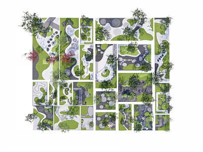Japanese Karesansui Dry Landscape Garden Design With Stones Moss And Path Layouts 3d model