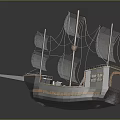 Traditional Sailing Ship Water Transport With Multiple Sails And Wooden Deck Details