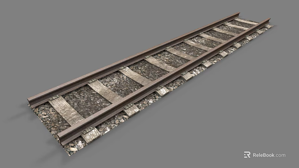 Detailed Railway Track With Wooden Sleepers Gravel Ballast And Steel Rails 3d model 