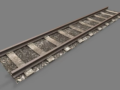 Detailed Railway Track With Wooden Sleepers Gravel Ballast And Steel Rails 3d model