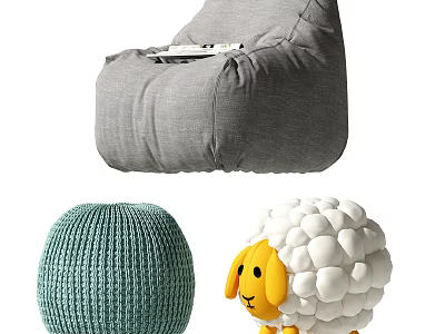 Stylish Sofa Stools Collection Featuring Gray Bean Bag Green Woven And Sheep Shaped Designs 3d model