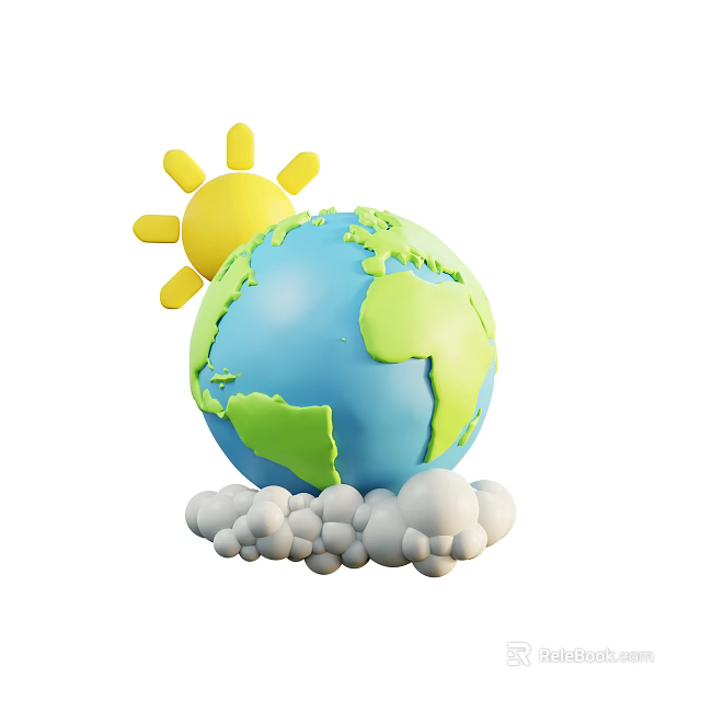 Decorative Ornament Set Featuring Globe Sun And Clouds For Home Decor 3d model 