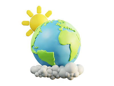 Decorative Ornament Set Featuring Globe Sun And Clouds For Home Decor 3d model