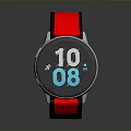 Smart Watch With Red Strap Black Dial Silver Case Digital Display Time Temperature