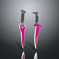 Two Modern Weapon Knives With Pink Blades Silver Design And Black Handles