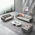 Modern Sofa And Coffee Table Set With Gray Sofas Orange Cushions Round Coffee Table 3d model