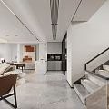 Modern Dining and Living Room Interior With Marble Floor Sleek Cabinets And Ambient Lighting