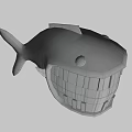 Gray Cartoon Fish with Piano Keys Mouth and Yellow Fins Musical Instruments Art Supplies
