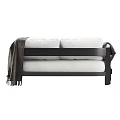 Modern Sofa With Plush Cushions Blanket Light Upholstery And Black Frame 3d model