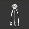 White Game Movie Character With Cone Shaped Head Long Slender Legs Red Details And Reflection