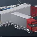 Red Semi Truck With White Enclosed Trailer And Heavy Duty Transport Design
