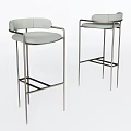 Modern Gray Upholstered Bar Stools With Metal Frame And Arms