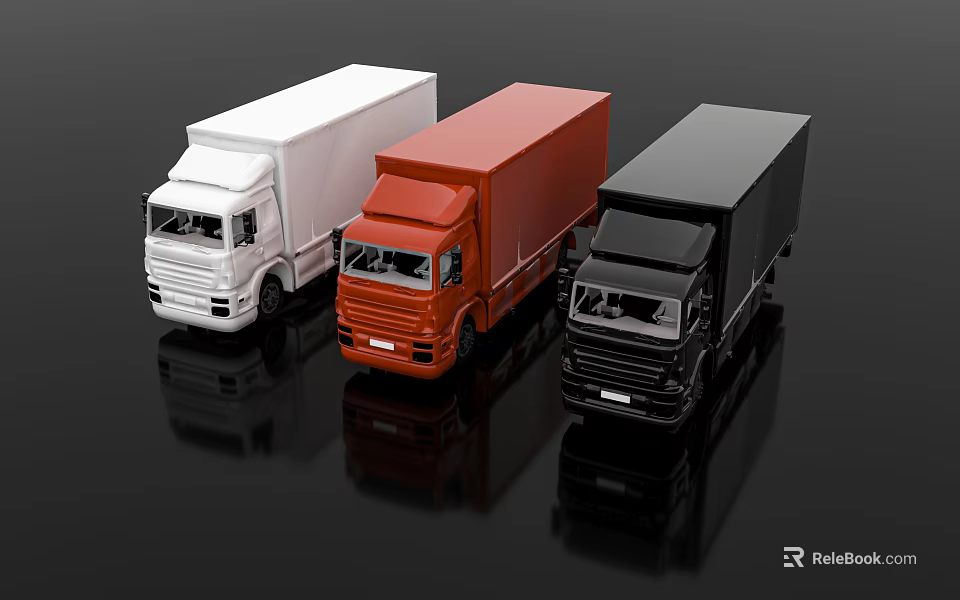 White Red Black Commercial Utility Box Trucks With Reflective Surfaces 3d model 