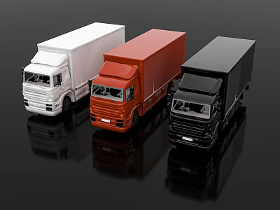 White Red Black Commercial Utility Box Trucks With Reflective Surfaces 3d model
