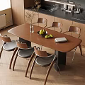 Modern Wooden Dining Table Chair Set With Vase Fruit Bowl Notebook In Kitchen