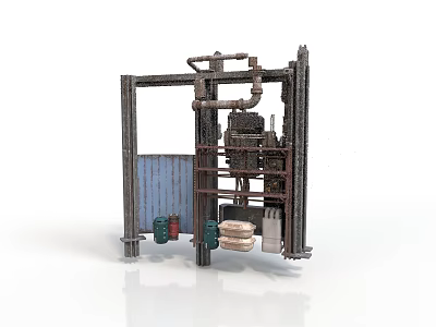 Industrial Equipment Model With Metal Frame Pipes Green Rollers And Components 3d model