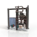 Industrial Equipment Model With Metal Frame Pipes Green Rollers And Components