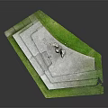 Game Movie Character Eagle Stone Sculpture on Stone Paved Platform with Green Grass and Poles