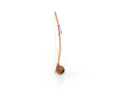 Traditional Household Tool With Long Wooden Handle Wooden Container And Colorful Rope Decoration 3d model