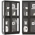 Modern Dark Wood Display Cabinet With Glass Doors Holding Vases Candles And Books