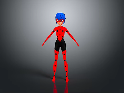 Cartoon Character With Blue Hair Red Ladybug Costume Black Pants And Red Shoes 3d model
