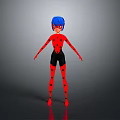 Cartoon Character With Blue Hair Red Ladybug Costume Black Pants And Red Shoes
