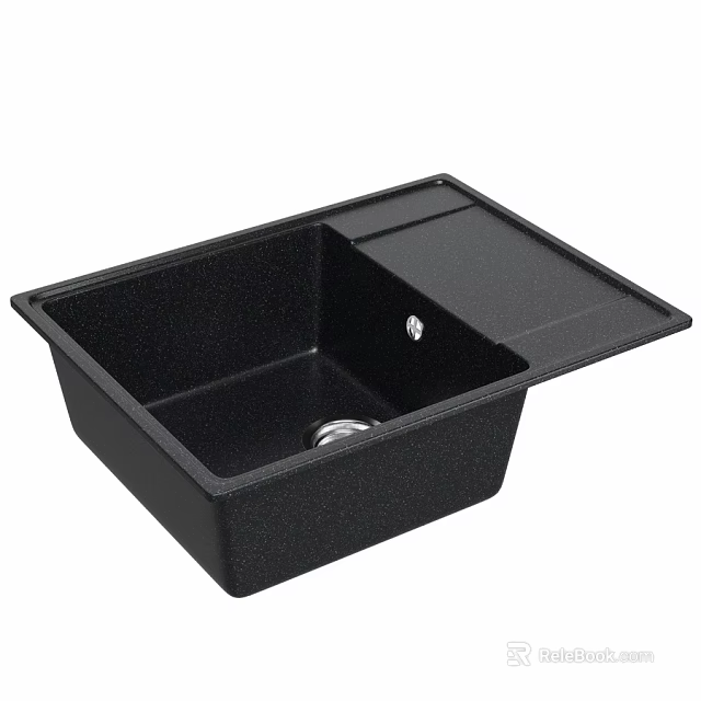 Black Single Bowl Kitchen Sink With Granite Composite Finish And Integrated Ledge 3d model 
