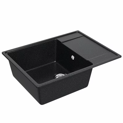Black Single Bowl Kitchen Sink With Granite Composite Finish And Integrated Ledge 3d model