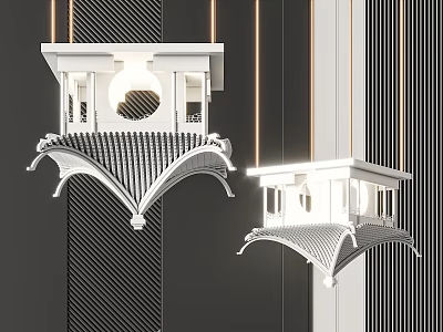 Modern Chandelier Design With White Architectural Frame Circular Cutout And Illuminated Details 3d model