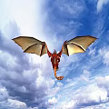 Science and Technology Exhibition Hall Displaying Flying Red Dragon in Blue Sky White Clouds